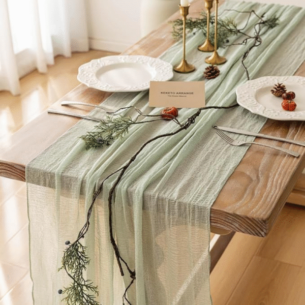 Keketo Sage Green Easter Table Runner Cheesecloth